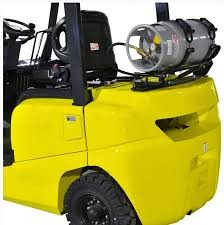 Forklift with a propane cylinder mounted on the back
